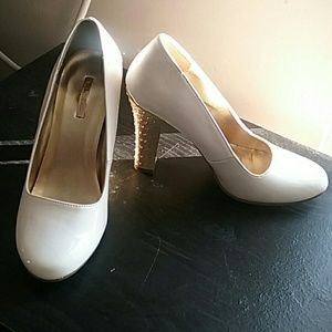 White Pumps with Gold heel